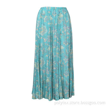 Women Vintage Printing Pleated Long Skirt